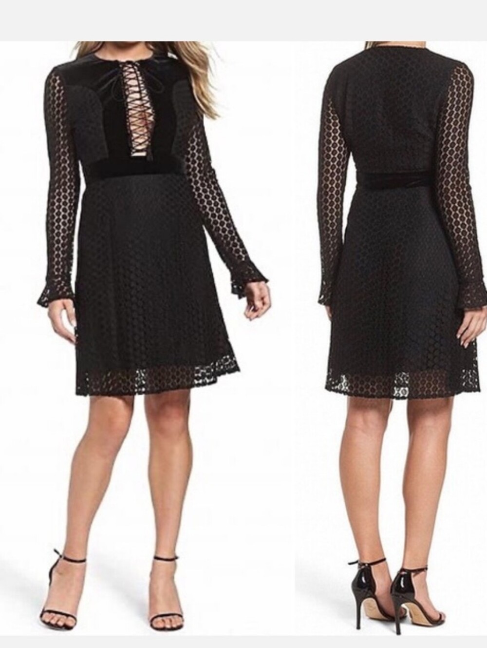 Foxiedox NWT Medium Black Lace  Up Velvet Sheath Dress Goth Whimsigoth Vampy